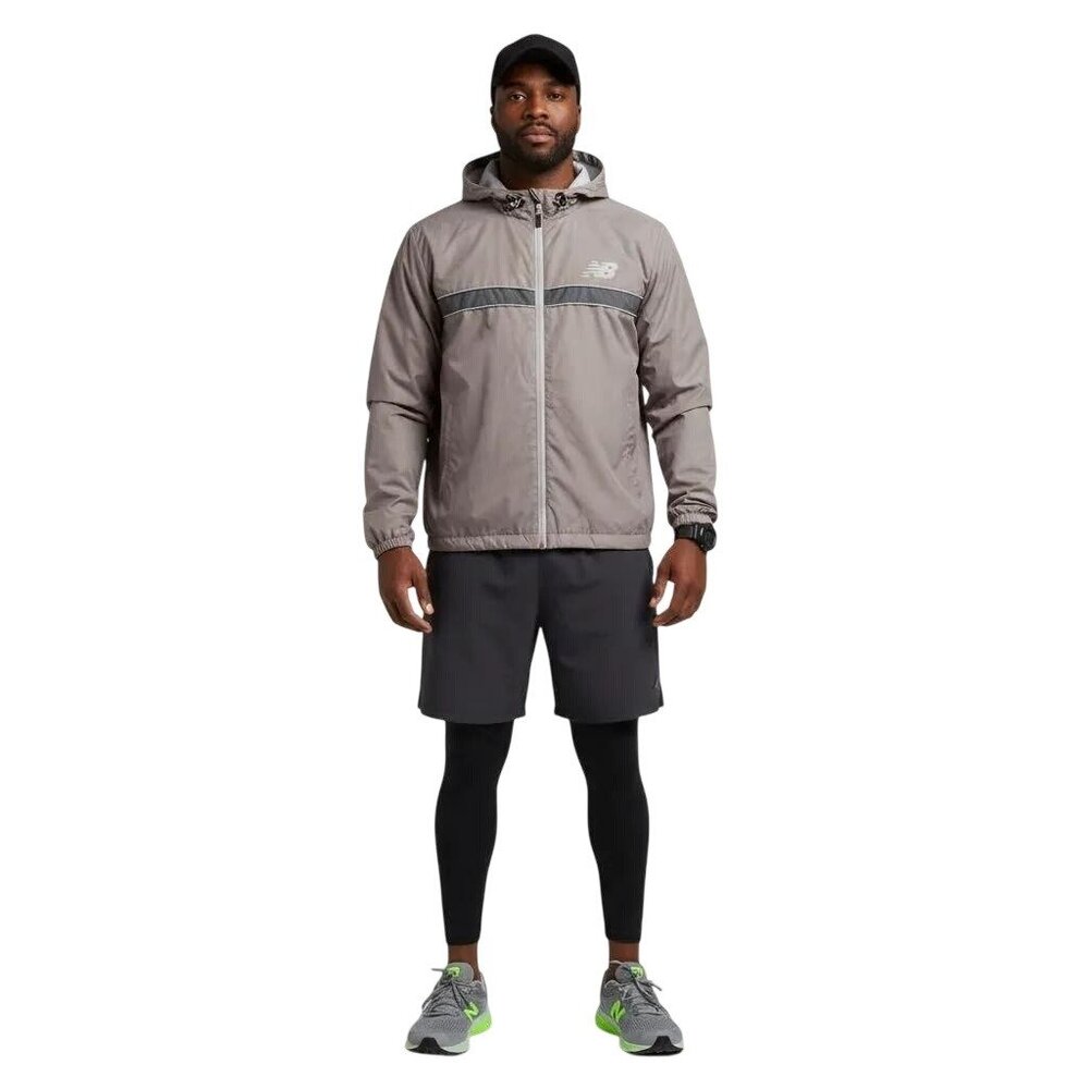 New Balance Men's Gray Full Zip‎ Front Hooded Windbreaker Jacket Size XL